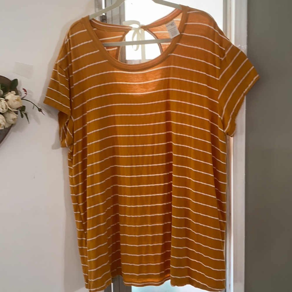 Terra & Sky blouse 2X, mustard orange striped